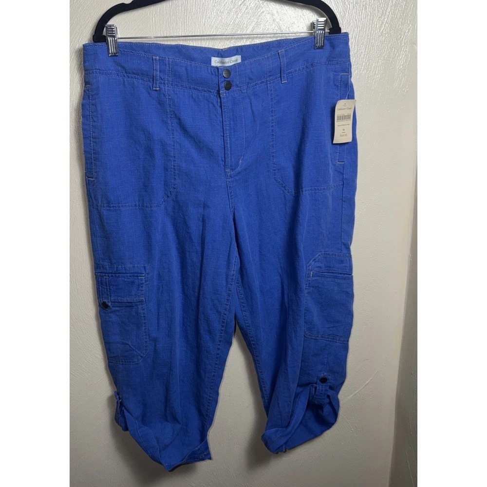 Coldwater Creek Crop Pants Tencel Linen 16 Blue Cargo Capri Summer Casual Misses